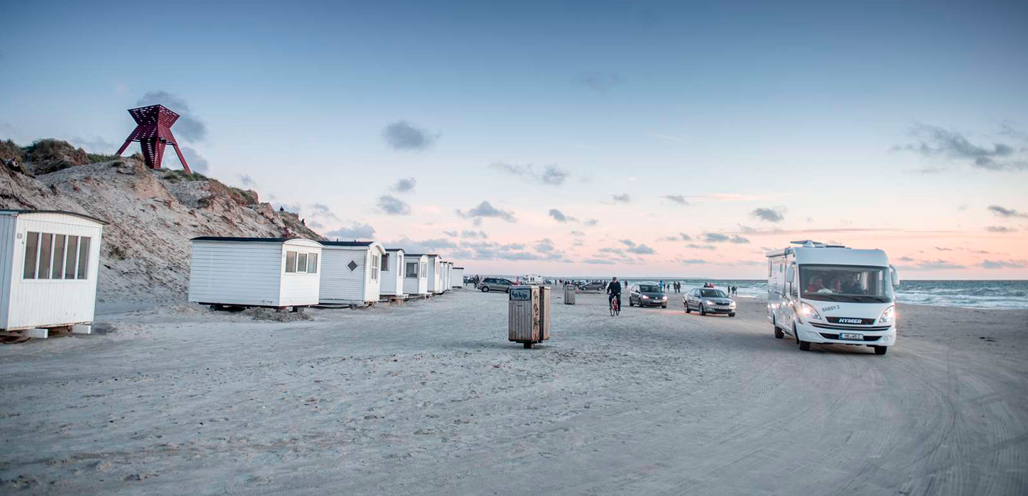 Autocamper på stranden i Blokhus