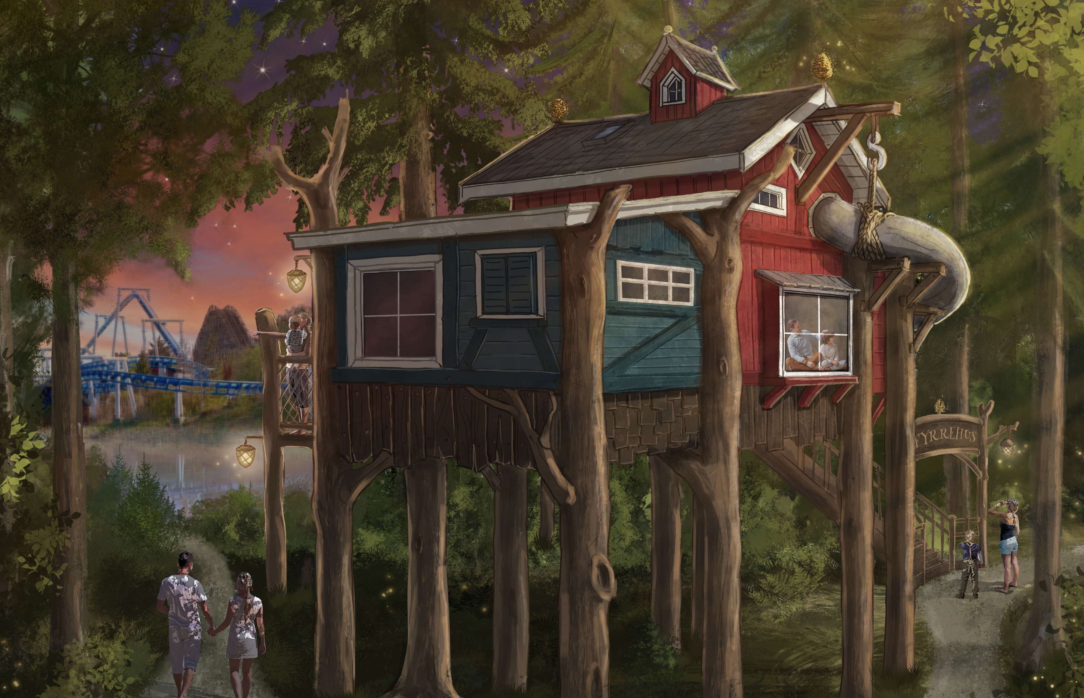 Overnatning i trætophytter i Fårup Sommerland